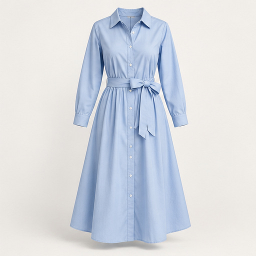 Sky Blue Belted Shirt Dress