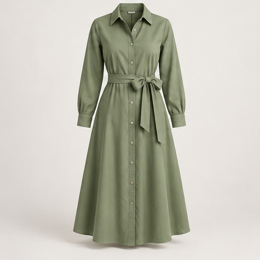 Sage Belted Shirt Dress