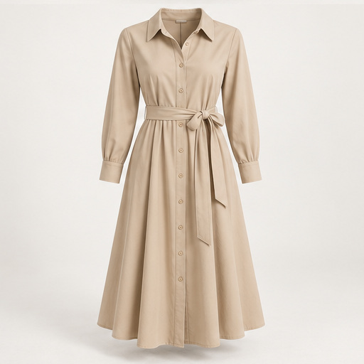 Sand Belted Shirt Dress